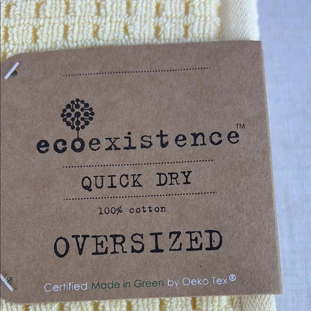 Ecoexistence Oversized Bath Towel Set Waffle Weave Yellow 100% Cotton 2 Pc NEW